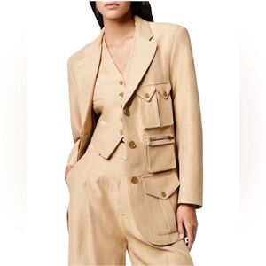 Smythe Surplus Khaki Linen-Blend Cargo Blazer size small